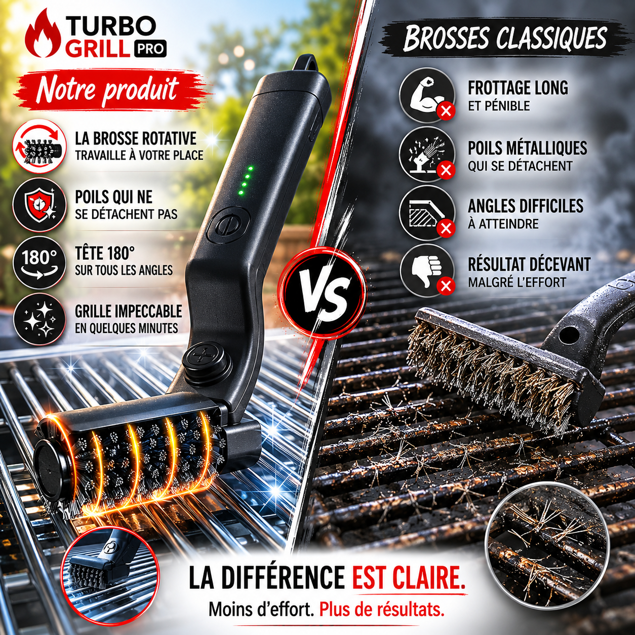 TurboGrill Pro™ — Brosse électrique rotative pour grille de barbecue