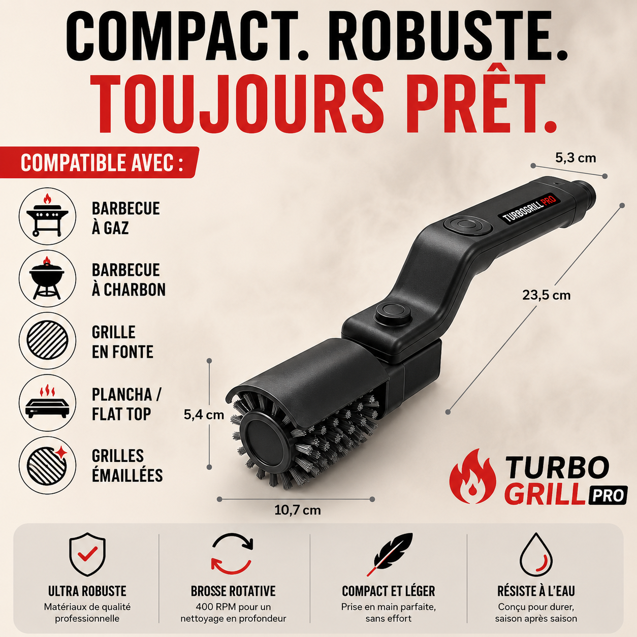 TurboGrill Pro™ — Brosse électrique rotative pour grille de barbecue